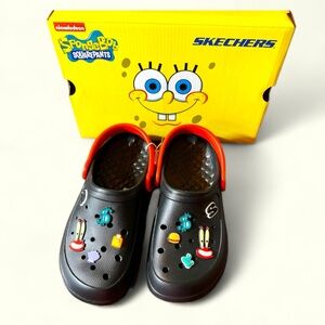 Sketchers Foamies Sponge Bob square pants SZ 6 Youth NWB Black red sling sandals